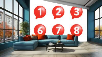 Numbers from 0 to 9 on red speech bubbles. Numbers 0-9. Vector. Wall mural