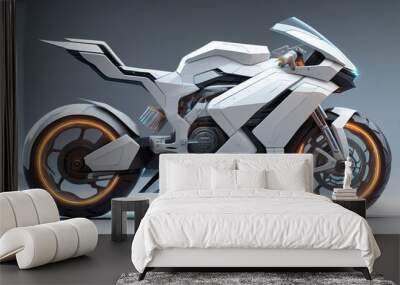 a white super sports motorcycle on a gray background. ai generative Wall mural