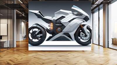 a white super sports motorcycle on a gray background. ai generative Wall mural