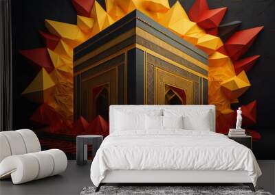 abstract geometric background with islamic Kaaba. generative ai Wall mural