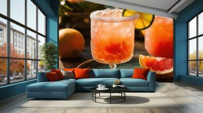 Alcoholic cocktail with grapefruit and ice. Selective focus. ai generative Wall mural