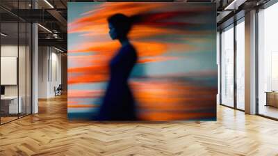 Blurry motion silhouette of a girl with long hair. ai generative Wall mural