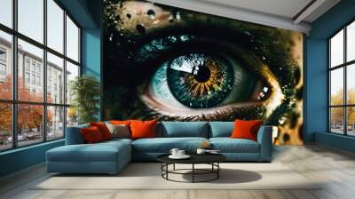 Close-up of beautiful female eye with broken glass effect. Fantasy image. ai generative Wall mural