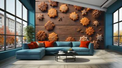 Cookies on a wooden table. Top view. ai generative Wall mural