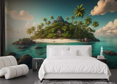 Tropical island with palm trees and sand beach. ai generative Wall mural