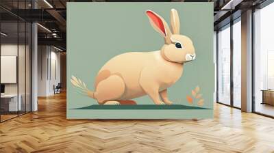 Vector illustration of a cute white rabbit sitting on a gray background. ai generative Wall mural