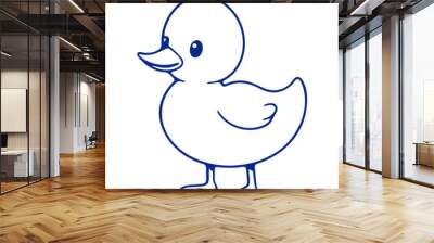 A cute blue cartoon duck with a simple line drawing style Wall mural