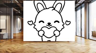 A cute cartoon rabbit with large ears and a smiling face, holding its paws up in a cheerful gesture Wall mural