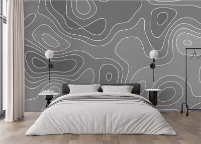 White paper wave curve relief geometric wave grid line background. wavy topographic map and curved lines. Papercut decoration textured with wavy layers. Gray white topographic map. Wall mural