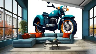 a 2D cartoon illustration of a vintage motorbike with sidecar stylish and retro white background Wall mural