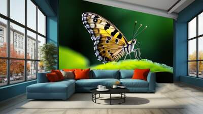 A butterfly emerging from its chrysalis, symbolizing transformation and new life as it spreads its delicate wings for the first time Wall mural