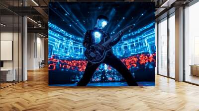 A futuristic concert where the band performs in holograms, with the audience immersed in a glowing, digital landscape of sound and light Wall mural