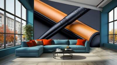 A pen set in matte black, with bold typography etched into the barrel, creating a sleek and modern look Wall mural