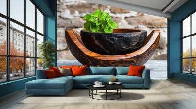 A set of springstone bowls, their smooth, earthy surfaces perfect for serving natural foods or used as decorative pieces Wall mural