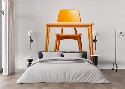 A single studentâ€™s chair and desk set against a plain white background, symbolizing individual learning in a minimalist style Wall mural