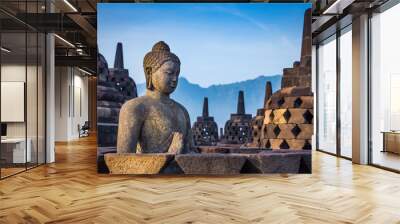 Buddha statue in Borobudur Temple, Java island, Indonesia. Wall mural