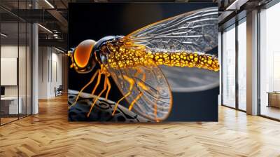 Macro photo of a flyâ€™s wings, transparent and fragile revealing the fine veins and delicate patterns hidden in its structure Wall mural