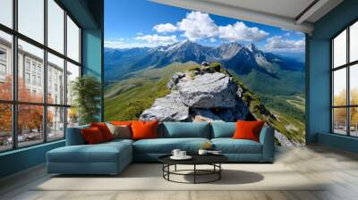 Panoramic photo, mountain range, towering peaks reveals the majesty of mountains stretching across the horizon Wall mural