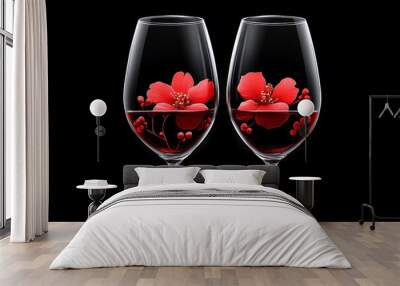 Simple outline of two wine glasses clinking, symbolizing the elegance and intimacy of a romantic evening, symbolizing celebration and closeness Wall mural