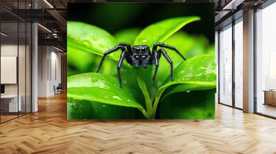 Spider in a dense forest, captured in a photo where the spider blends into the natural environment, almost invisible among the foliage Wall mural