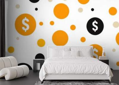 Colorful pattern of dollar signs and circles on a white background. Wall mural