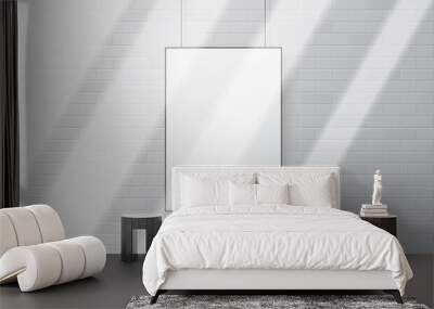 blank white poster mockup with shadow overlay. light from the window on the poster. Wall mural