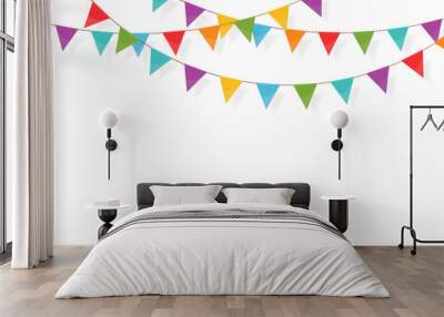 Carnival garland with flags. Festive multicolored buntings for holiday design Wall mural