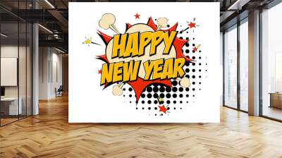 Happy New Year 2019 pop art comic background halftone dots. Wall mural