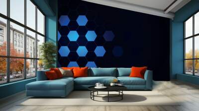 Hexagon pattern. Blue technology background. Texture of geometric shapes, hexagons. Medical molecular structure. Wall mural