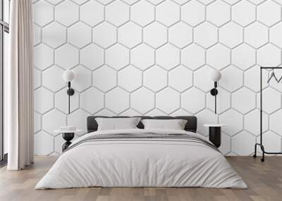 Hexagon seamless pattern. White honeycomb on gray background. Golf texture. Wall mural