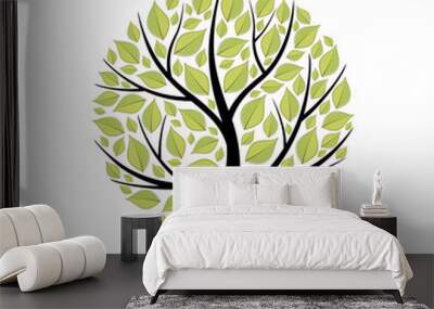 Isolated tree with green leaves. Wall mural