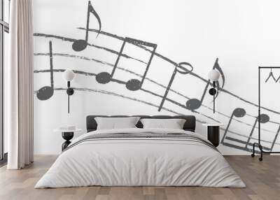 Musical notes. Treble clef on sheet music. Musical note icons in grunge style. Wall mural