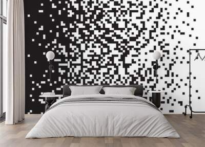 Pixel mosaic background. Black and white monochrome gradient. Geometric square pattern. Wall mural