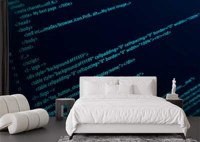 Website HTML code. Abstract digital code. Computer screen with blurry edges. Wall mural