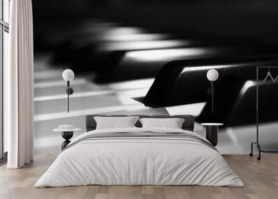 Piano keyboard close up in monochrome with blurred background Wall mural