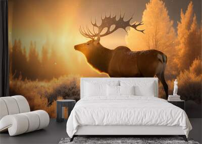 Moose or elk in wilderness created with Generative AI Wall mural