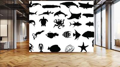 Sea life vector silhouette isolated on white background Wall mural