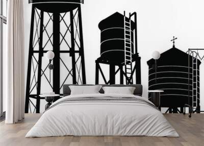 Water tower silhouette vector on white background Wall mural