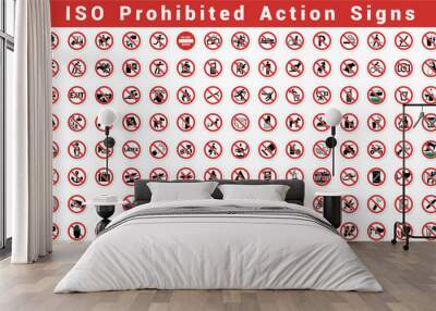 set of ISO PROHIBITED ACTIONS SIGNS pack collection Wall mural