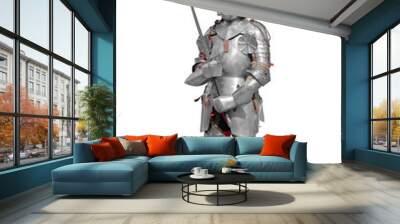 Knight in shiny metal armor on white background. Wall mural