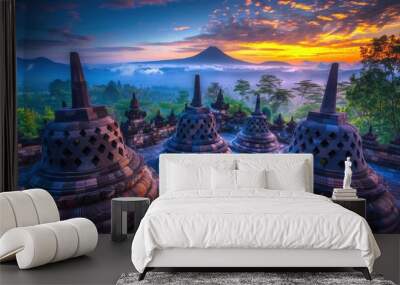 Borobudur temple in Java, Indonesia sunrise AI generated Wall mural