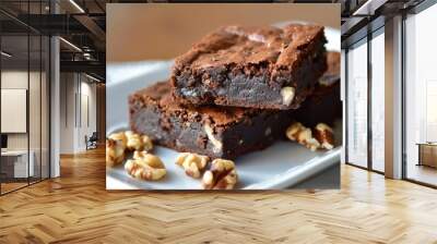 Close-Up of Chocolate Brownies with Walnuts Wall mural