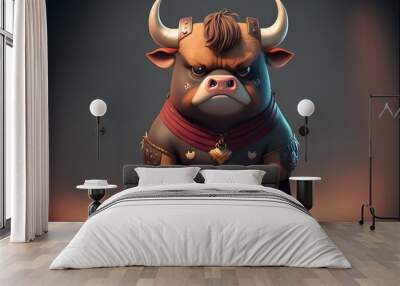 cute bull character created using AI Generative Technology Wall mural