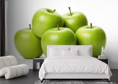 Ripe green apples on a white background. Close-up. Wall mural