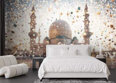 '3d isolated realistic design Mosque png confetti religion islam muslim ramadan arabic islamic decoration gold greeting religious illustration background three-dimensional eid happy banner cele' Wall mural