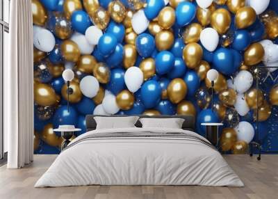 'AI gold year confetti balloons balloons. Birthday blue new backdrop celebration background. celebrate trend 2024 christmas event bright decoration light design shiny fe' Wall mural