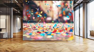 'blurred confetti background banner fallen street carnival colorful festival party colourful birthday trash fun traditional many-colou' Wall mural