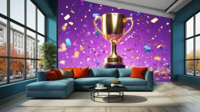 'confetti falling champion cup Cartoon winners background trophy purple championship winner succeed award success prize ceremony victory sport competition best reward cart' Wall mural