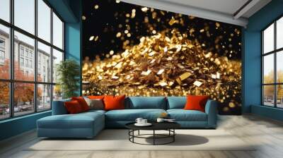 'glitter Photo background. golden explosion black confetti gold year new glistering glittering dust background rain design white overlay shine grain decoration nobody yellow shimmer' Wall mural