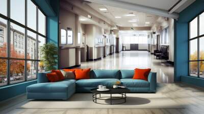 'hall deep hospital corridor office building interior hallway floor room white empty modern health e Wall mural